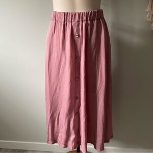 Pink Cottagecore Mininalist Front Button Down Midi Skirt Dusty Rose Romantic